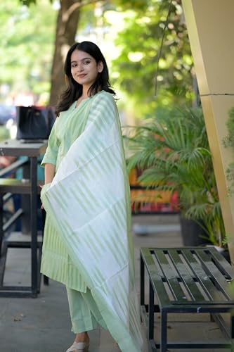 ANNI DESIGNER Womens Rayon Viscose Straight Printed Kurta with Pant & Dupatta (Ajman Green_XXL_Green_XX-Large)