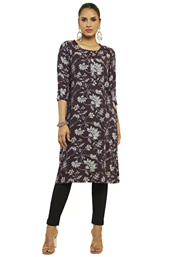 Soch Women Brown Rayon Floral Print Kurta(8907715864298_Brown_2Xl)