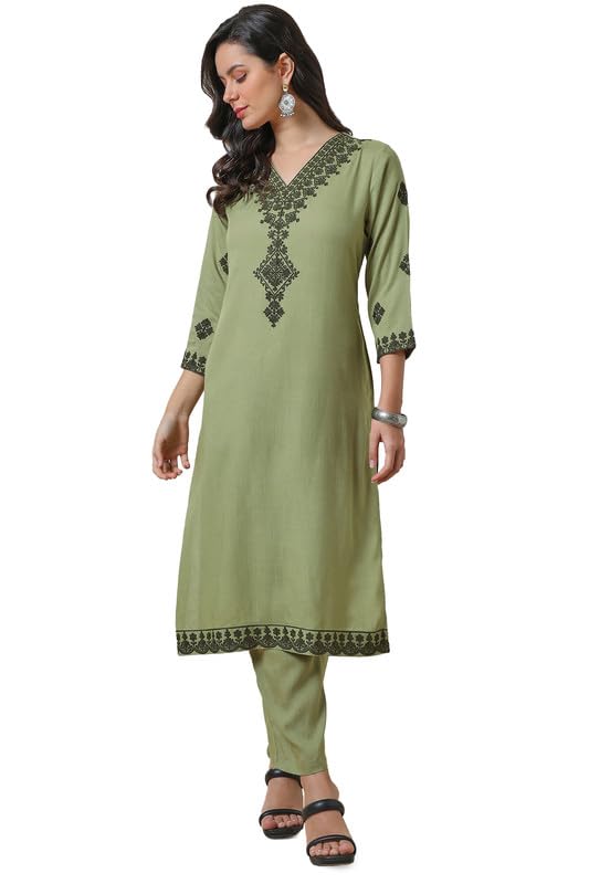 Soch Women Rayon Slub Embroidered Kurta Set with Thread Work
