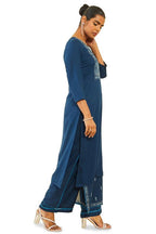 Soch Womens Navy Blue Rayon Slub Floral Embroidered Straight Kurta Sets