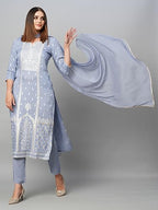 ANNI DESIGNER Womens Cotton Blend Straight Printed Kurta with Pant & Dupatta (Paridhan Grey_XXL_Grey_XX-Large)