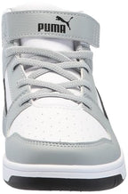 PUMA Rebound Layup Hook and Loop Sneaker, White Black-Cool Mid Gray, 10.5 US Unisex Little Kid