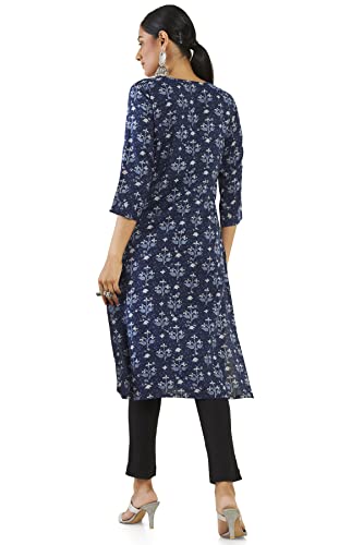 Soch Women Dark Blue Rayon Printed Kurta