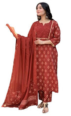 Alvami Women'S Viscose Floral Regular Kurta Set (Raha_Red_L