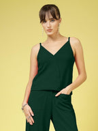 OOMPH! Stretchable Sleeveless Tank Top with V-Neck, Green, mt939