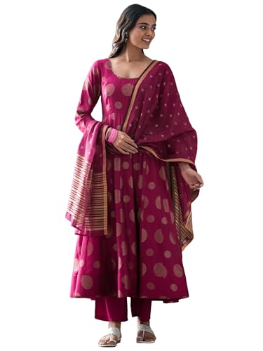 Libas Maroon Woven Design Silk Blend Anarkali Kurta Set For Women (400767)