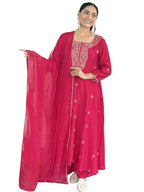Anni Designer WomenS Viscose Silk Embroidery Straight Kurta Pant With Dupatta (Qatar Pink-Vks01_L_Pink_Large)