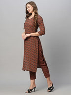 ANNI DESIGNER Womens Cotton Blend Straight Printed Kurta with Pant Set (Swami-Maroon_M_Maroon_Medium)