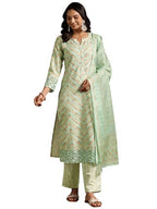 Libas Womens Embroidered Cotton Blend Straight Kurta With Palazzos And Dupatta
