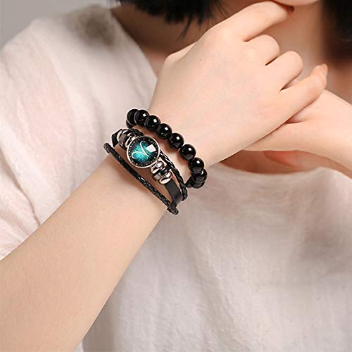 Dcfywl731 2Pcs Virgo Zodiac Bracelets for Women 12 Constellations Multilayer Leather Bracelet Handmade Woven Zodiac Sign Wrap Wr