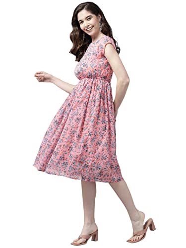 Aarika WomenS Georgette Fit And Flare Knee-Length Dress (Dr-W-2738_Peach