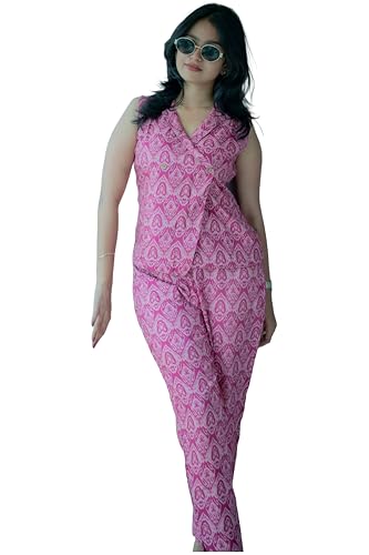 Anni Designer WomenS Printed Jacket With Pant Co-Ord Set (Abram Pink_Xxl_Pink_Xx-Large)