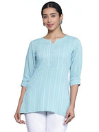 Libas WomenS Cotton Blend Striped Regular Kurti (26895 Blue