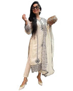 ANNI DESIGNER Womens Rayon Blend Straight Embroidered Kurta with Pant & Dupatta (TRP Off-White-NM_5XL_White_XXXXX-Large)