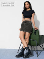 The Souled Store Denim Skirt: Raven Black Women and Girls Button Closure Solid Cotton Mini Denim Skirts