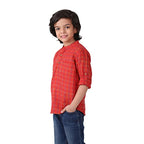 Fabindia Kids Chinese Collar Short Kurta Cotton_Red