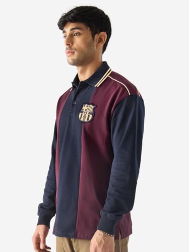 The Souled Store Official Fcb: Love Of Football Men And Boys Long Sleeve Collared Neck Multicolor Graphic Printed Cotton Oversized Rugby Polos