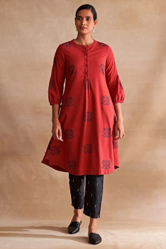 W For Woman Red Yarn Dyed Dobby Kurta