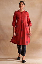 W For Woman Red Yarn Dyed Dobby Kurta