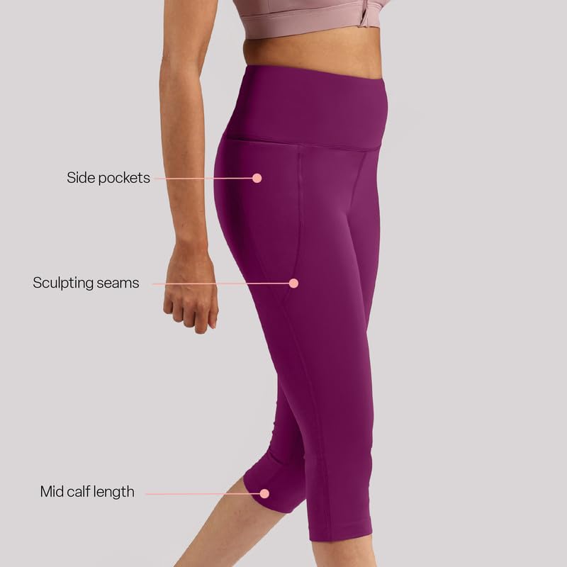 BlissClub Womens The Ultimate Capris, 3/4th Length Pants, Super- High Waist, 2 Pockets, Wide Waistband, Activewear for Women