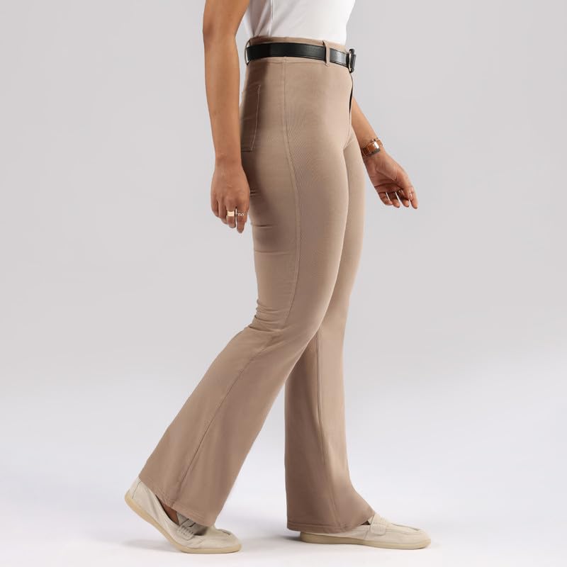 BlissClub AM:PM Air Flare Trousers Cotton for Women Above 55 ft Tall | Bootcut Trousers and Formal Pants for Women Office wear