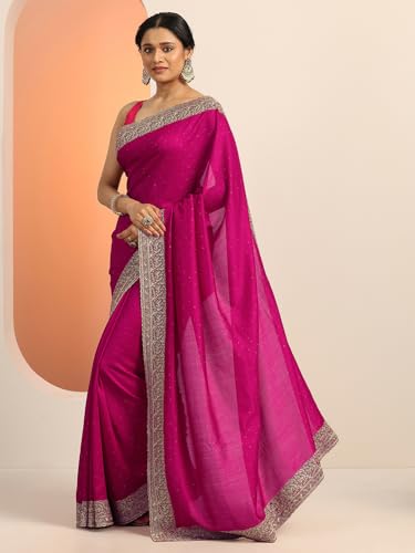 Libas Womens Embellished Silk Blend Saree With Blouse Piece