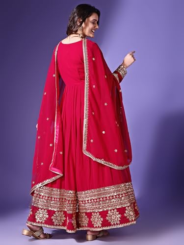 Fashion Basket Havy Georgette Embroidered Anarkali Dress For Women Pink