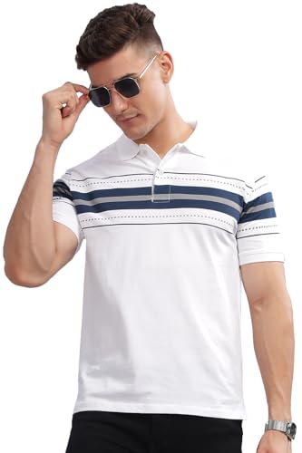 ADRO Polo Regular Fit T-Shirt for Men| Printed Polo T-Shirt | Cotton Polo T Shirt Also in Plus Size|Pnop24-L1-Whnbgr-M White