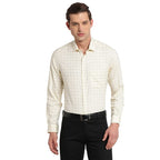 Turtle Men Pure Cotton Checked Slim Fit Formal Shirts Yellow
