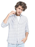 Ketch Polyester MenS Letter Print Straight Fit Regular Fit Shirt (Khsh000639_White/Navy Blue Small)