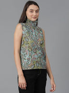 Kotty WomenS Casual Sleeveless High Neck Printed Top(Multicolor,Xl)