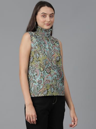 Kotty WomenS Casual Sleeveless High Neck Printed Top(Multicolor,Xl)