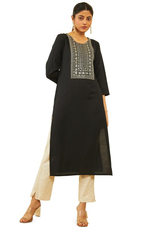 Soch Women Viscose Blend Straight Kurta with Sequin Embroidered Yoke