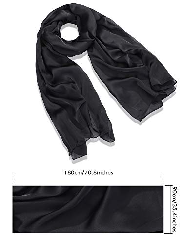 Boao Women Scarves Soft Long Satin Shawl Wrap Light Sheer Scarf for Wedding Party Accessory (Black)