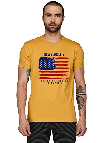 ADRO Men's USA American Flag Printed Cotton T-Shirts (RNR-M-NWW-MU_Mustard_XL)