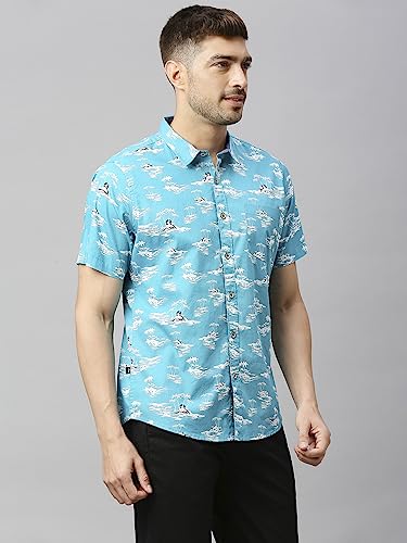 Thomas Scott Mens Printed Slim Fit 100% Cotton Casual Shirt with Spread Collar and Half Sleeve