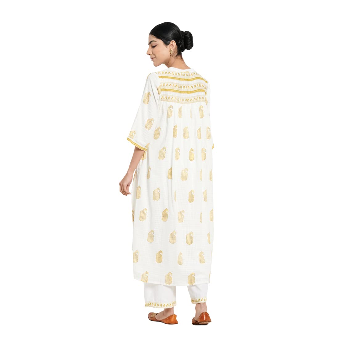 Fabindia Women Printed 2 Piece Kurta Et Cotton_Yellow