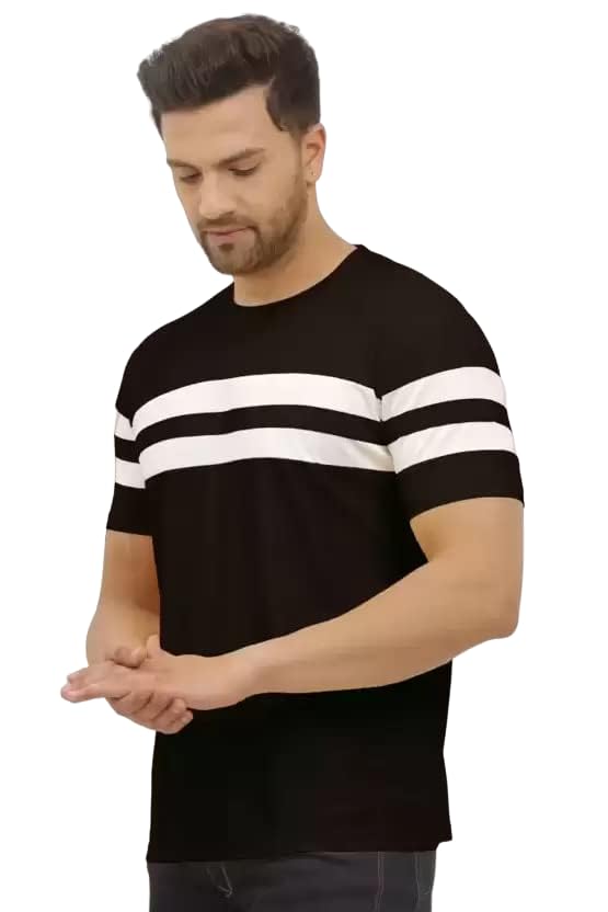 LookMark Mens Combo Cotton Blend Sky Blue & Black Color Printed Striped Polo Tshirt(MT04-MT10)