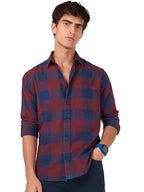 Bewakoof MenS Checked Regular Fit Full Sleeve Collar Pure Cotton Shirt_685542_Red_M