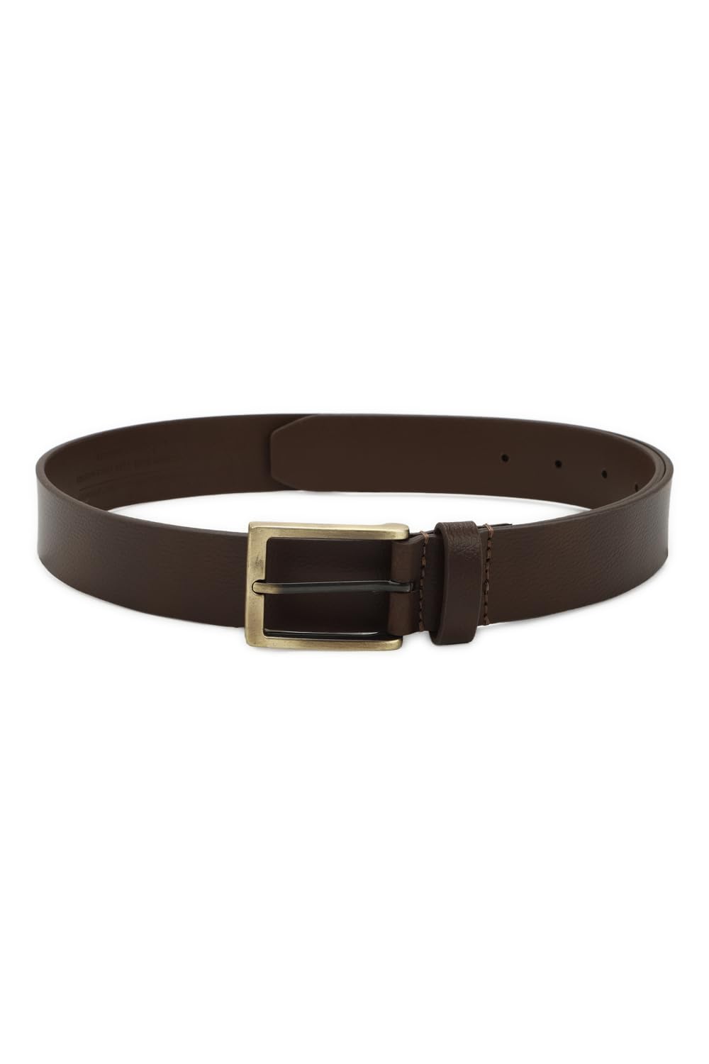 Louis Philippe Men Brown Solid Casual Italian Leather With Brush Brass Buckle Belt