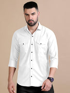 Rebelify MenS Cotton Blend Shirt With Pockets Full Sleeves Collared Neck Solid Pattern Botton Down Closure Relaxed Fit And Stan