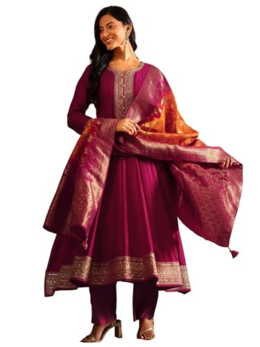 Libas Art Woven Design Silk Blend Anarkali Kurta Set For Women (49772Axxl)