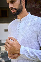 See Designs Mens Kurta - Specially Crafted And Designed For The Eid Festival White Cotton Regular Fit Embroidered Kurta Mandarin