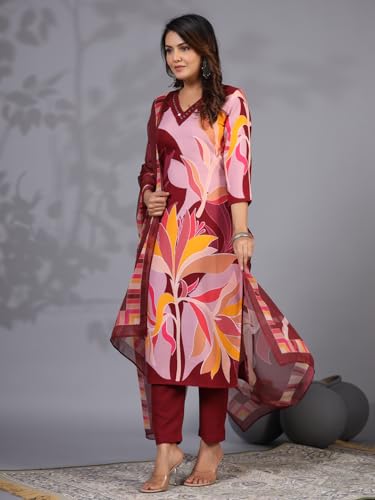 ANNI DESIGNER Womens Rayon Blend Printed Straight Kurta with Pant & Dupatta (KHISSU Maroon_XXL_Maroon_XX-Large)