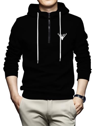TOPLOT Mens Woolen Blend Solid Hoodie with Hooded Neck (Zip-Hoodie-5146-Black-XL)