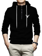 TOPLOT Mens Woolen Blend Solid Hoodie with Hooded Neck (Zip-Hoodie-5146-Black-XL)