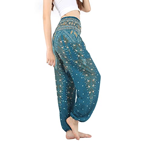 Boho Pants Harem Pants Yoga Trousers for Woman Bohemian Beach Pants (Loosen up Green,Large)
