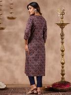 Anubhutee Women'S Blue Ethnic Motifs Straight Kurta With Trousers