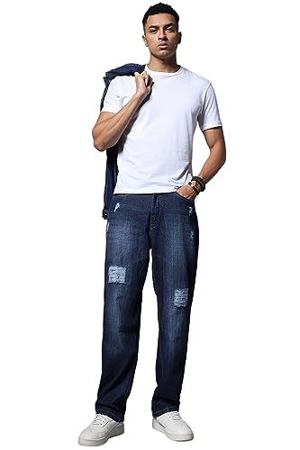 High Star MenS Wide Leg Fit Stretchable Jeans (Hsmjns2055_Blue_28)