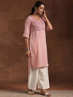 Libas WomenS Polyester Yoke Design Straight Kurta (29206 Peach
